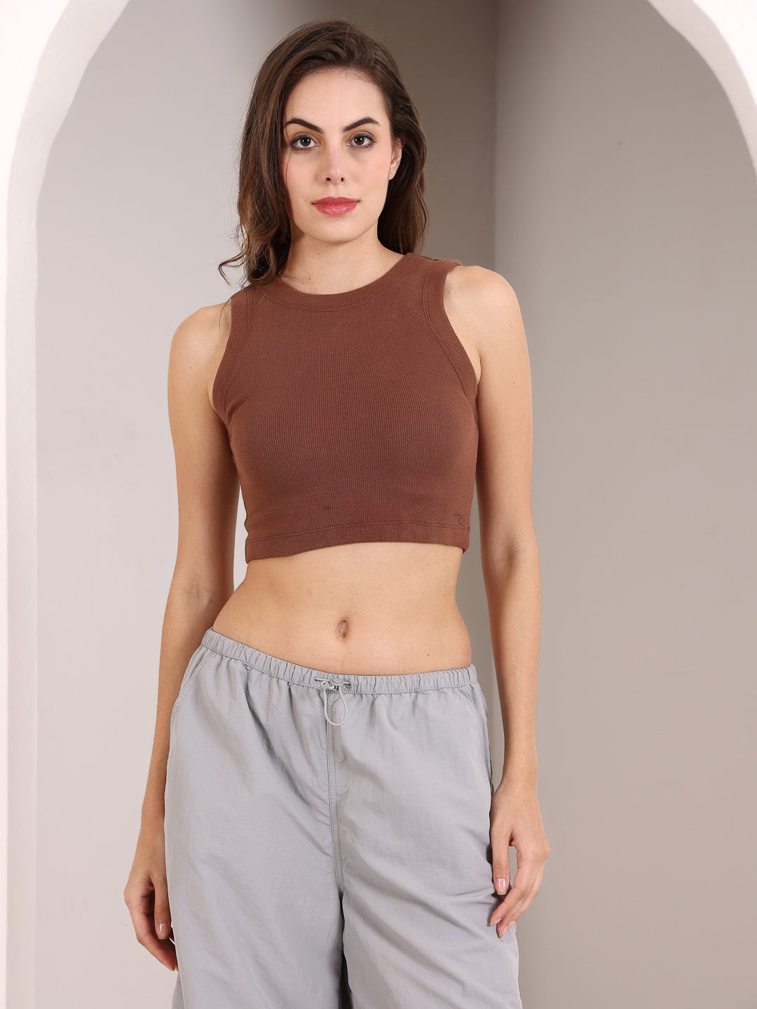 Brown Rib Tank Top