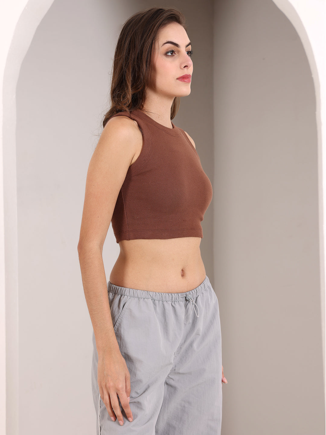 Brown Rib Tank Top