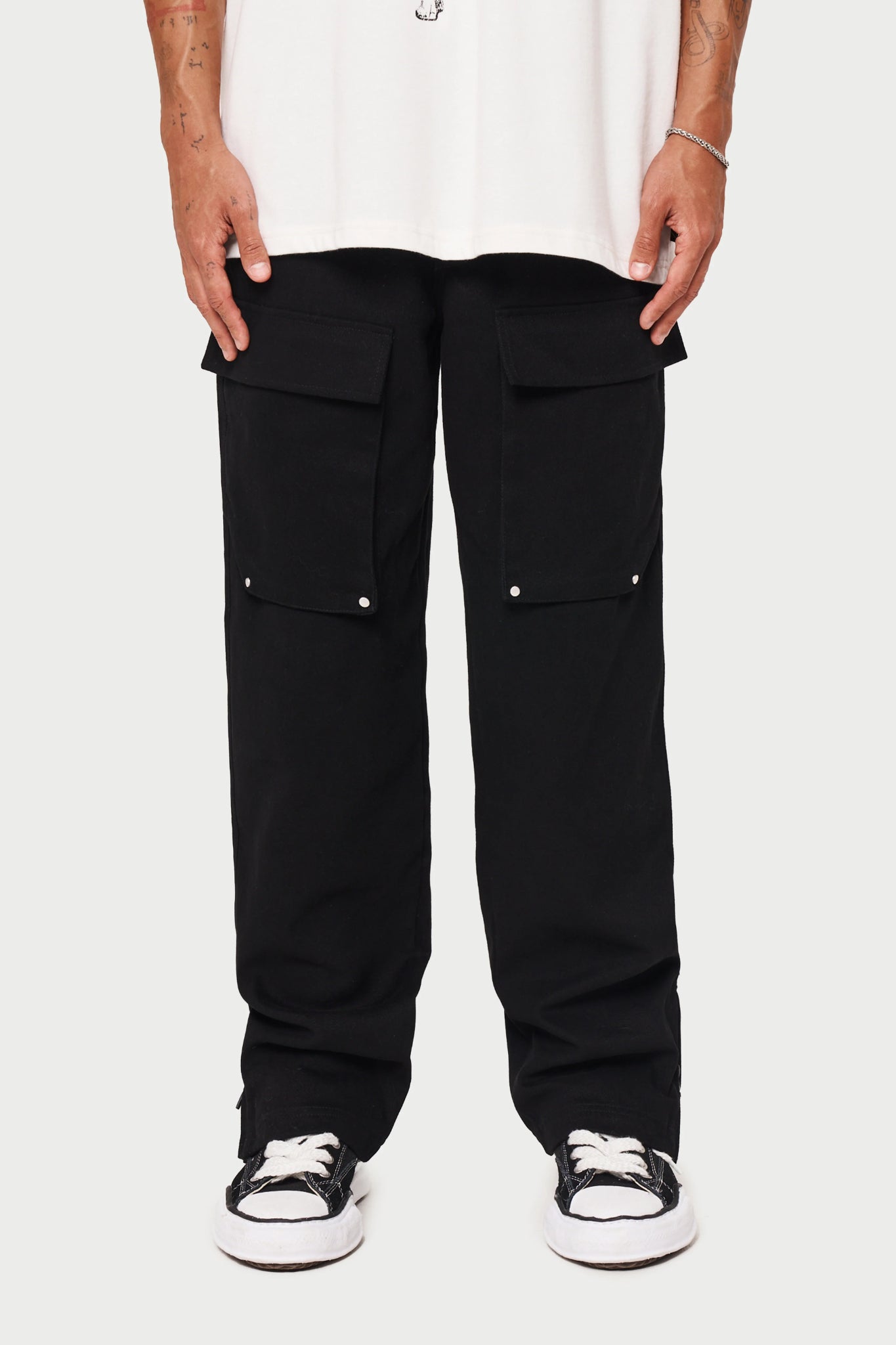 black ripstop twill straight cargos