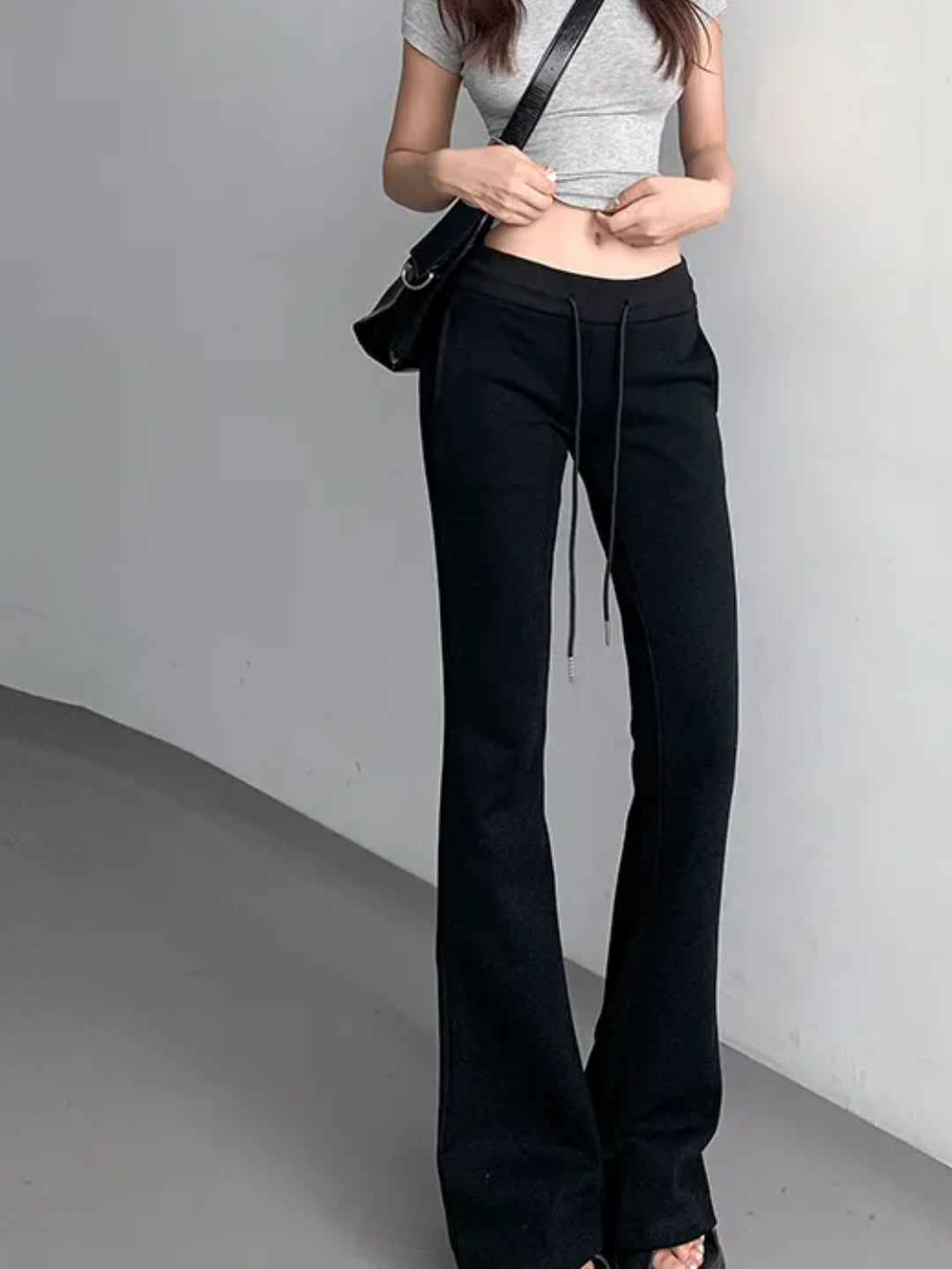 black low rise flared sweatpants
