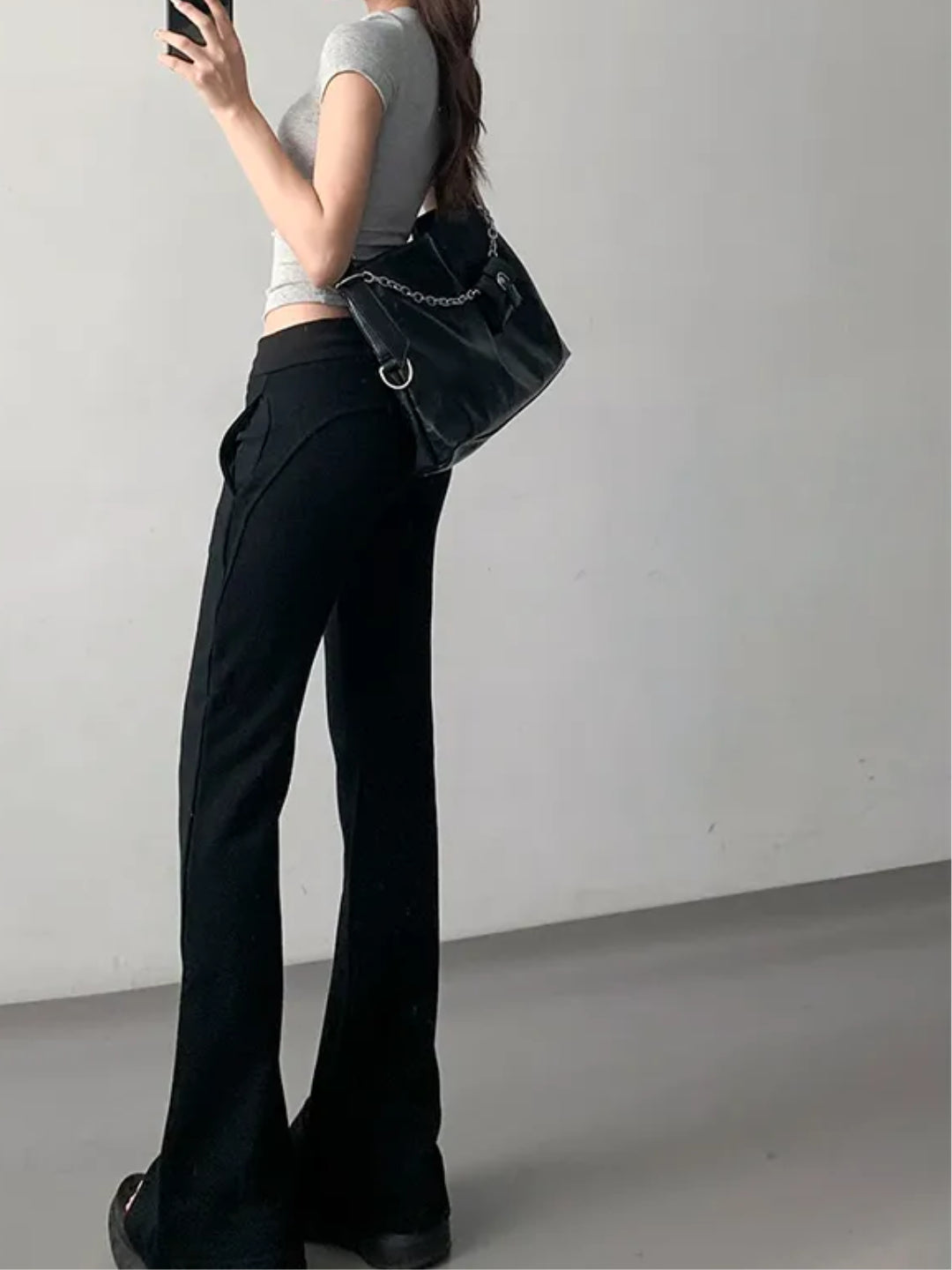 black low rise flared sweatpants