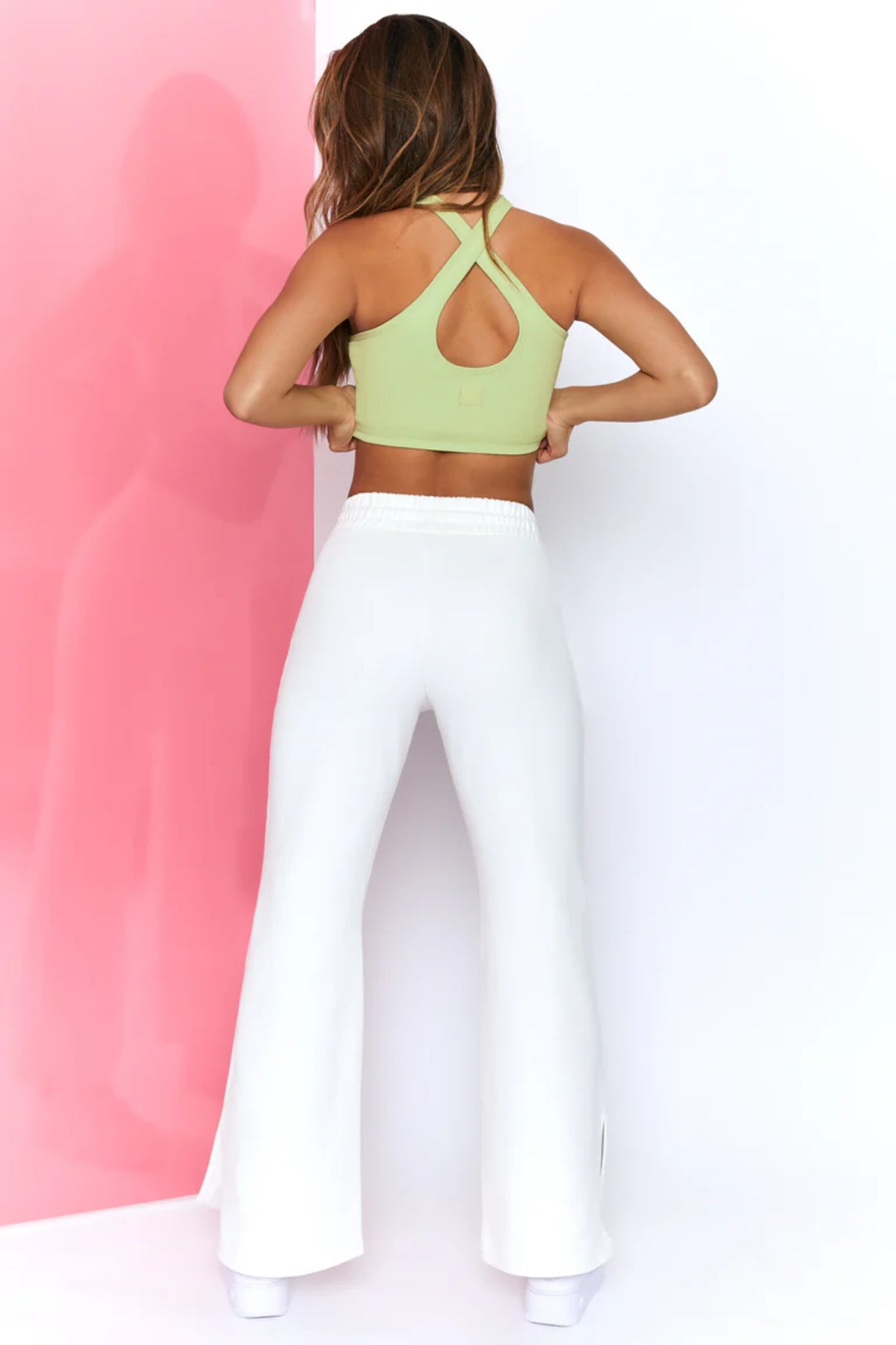 WHITE WIDE LEG SLIT JOGGER