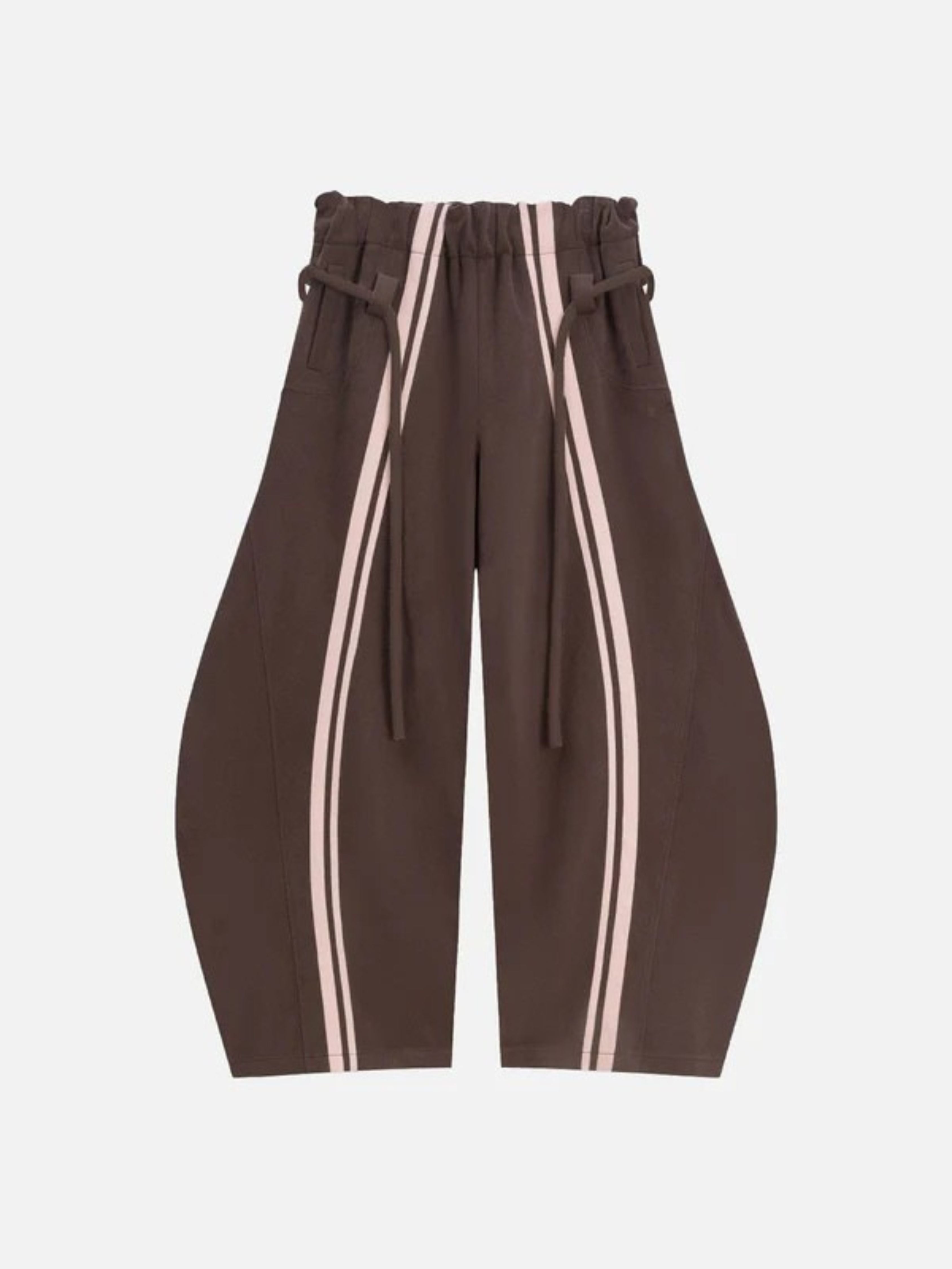 Brown pants with white stripes on a light gray background