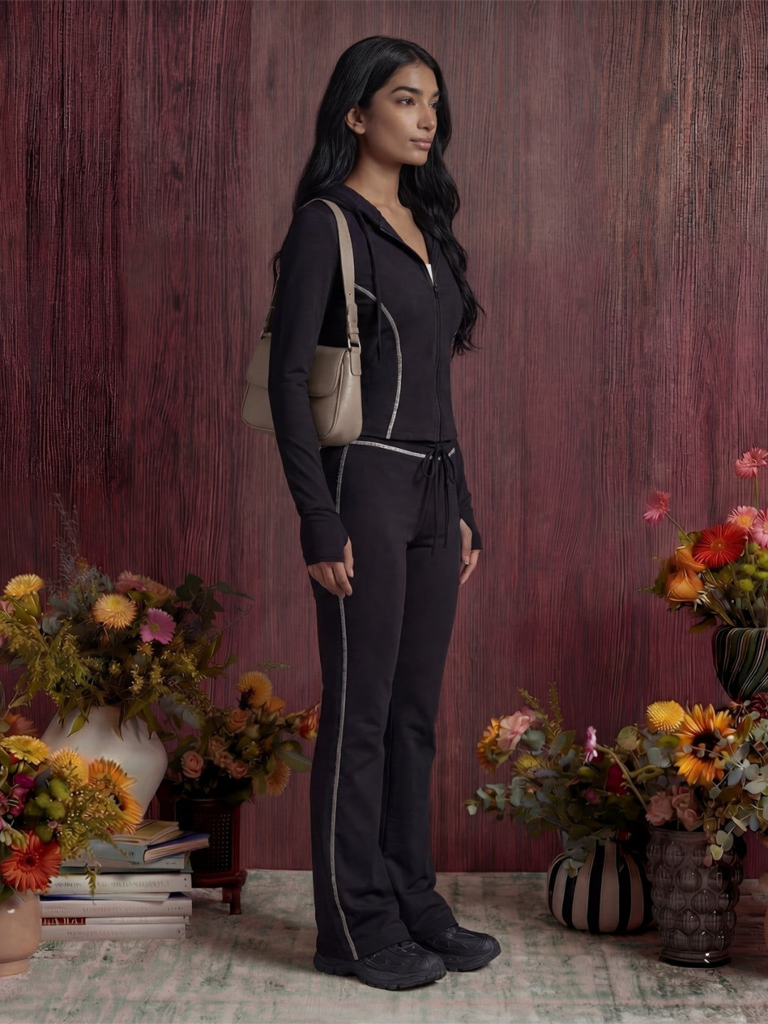 Black Contrast Stitch Tracksuit