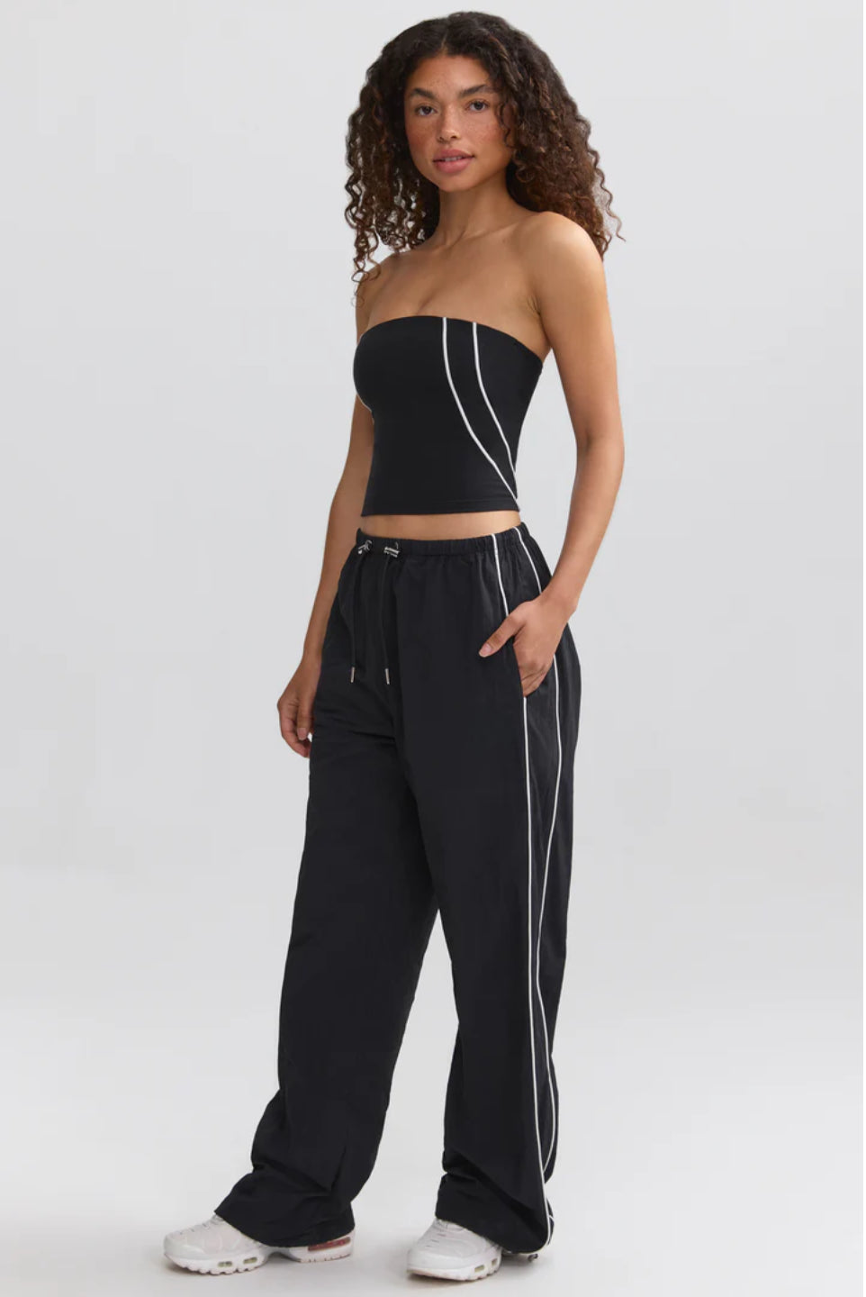 black wide-leg track pants
