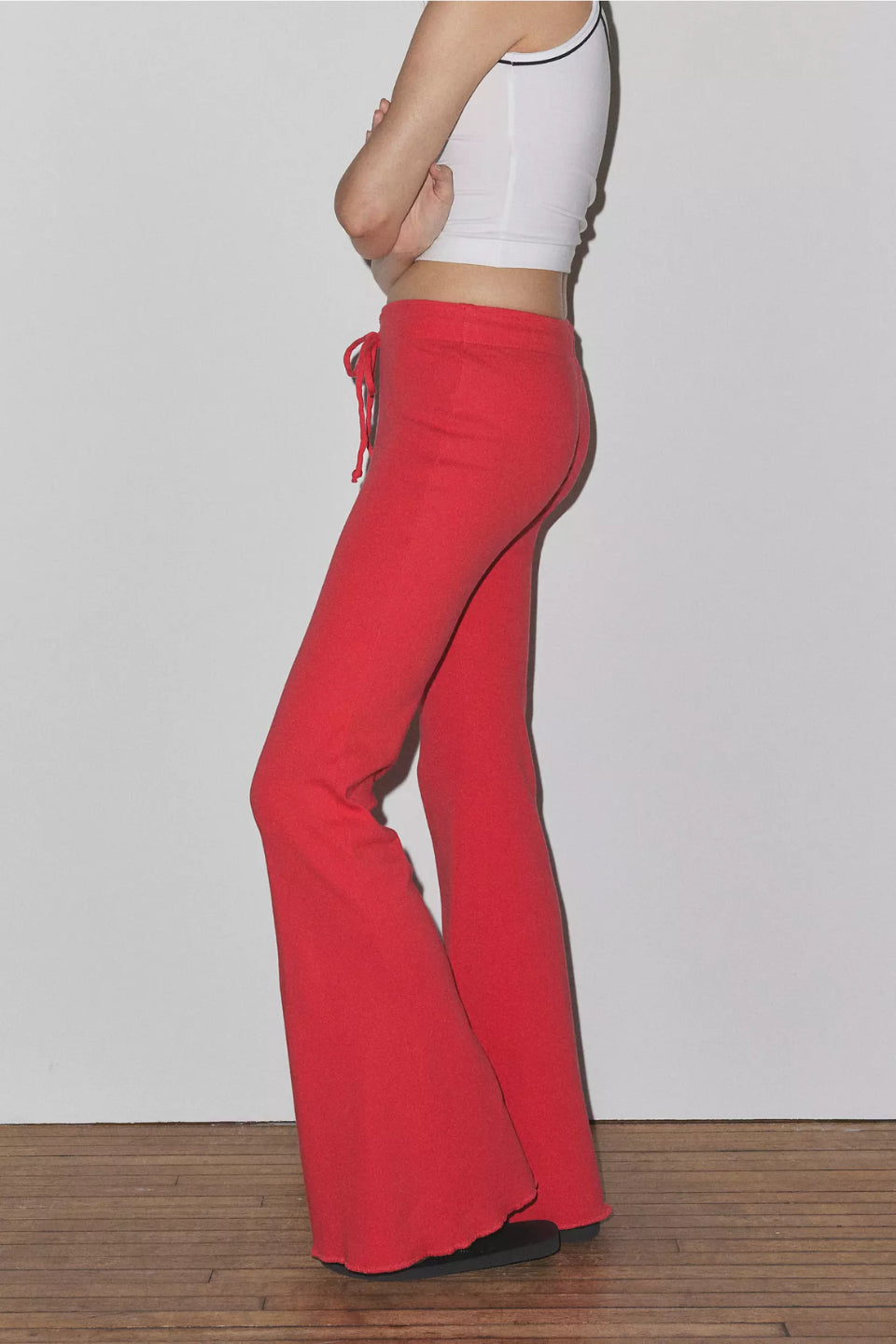 red low-rise flared sweatpants