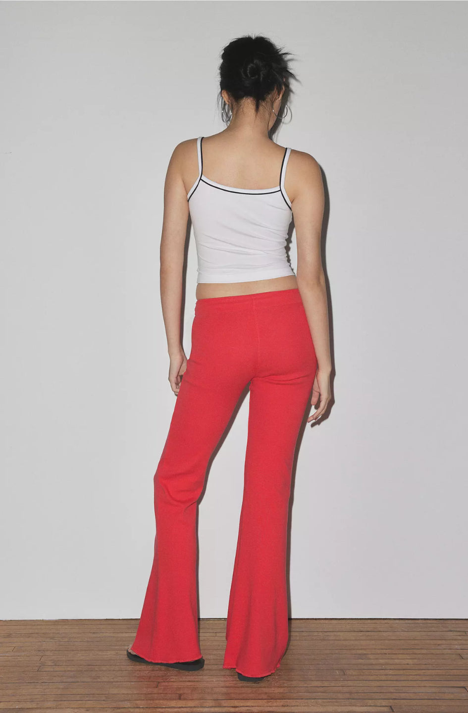red low-rise flared sweatpants