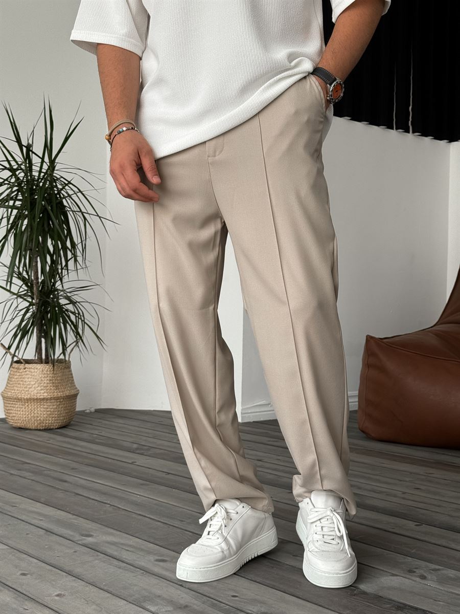 Office Straight Fit Pants Beige