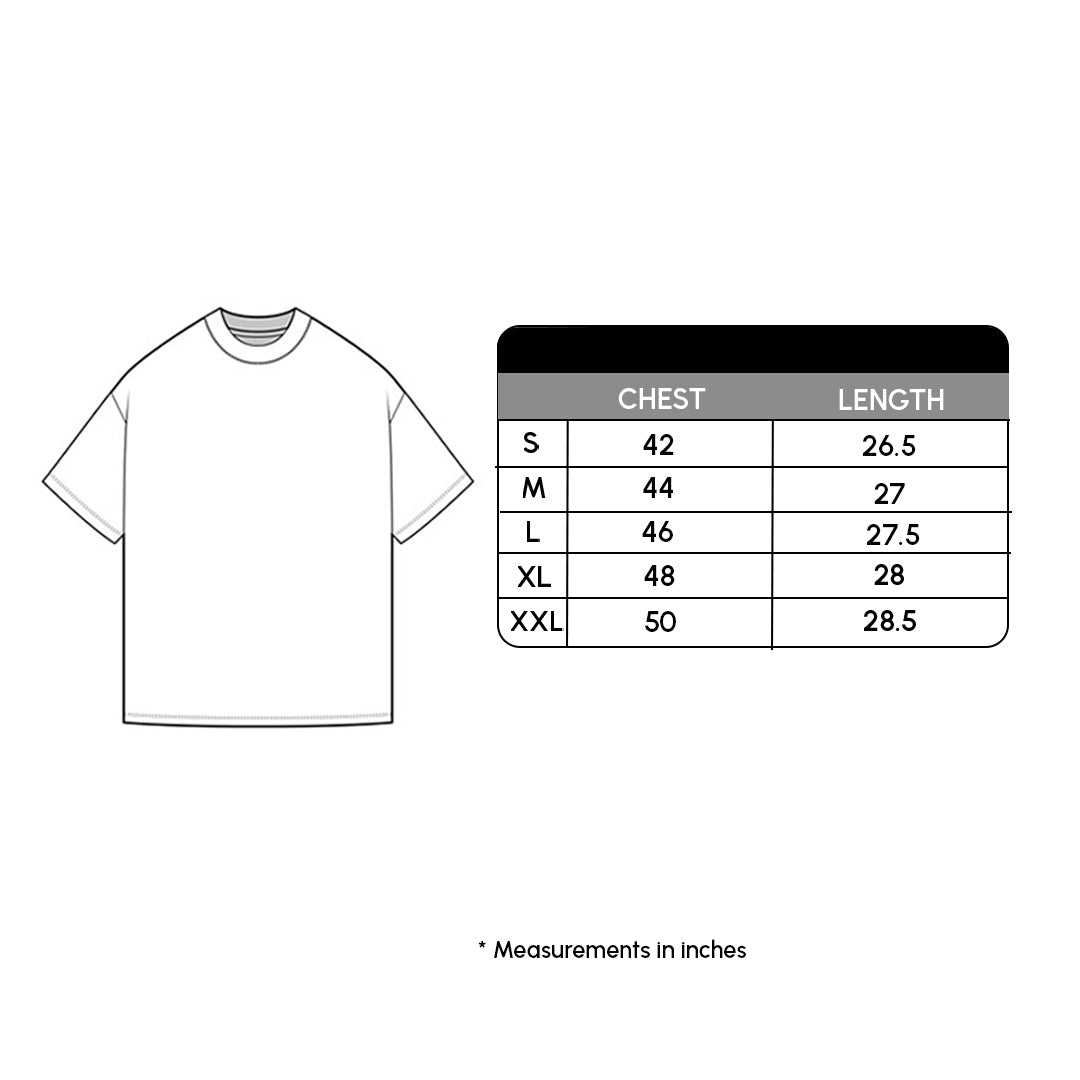 T-shirt with size chart
