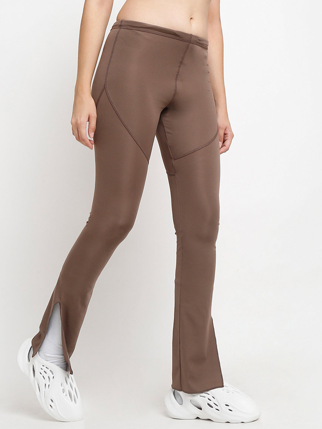 brown side slit flare pants