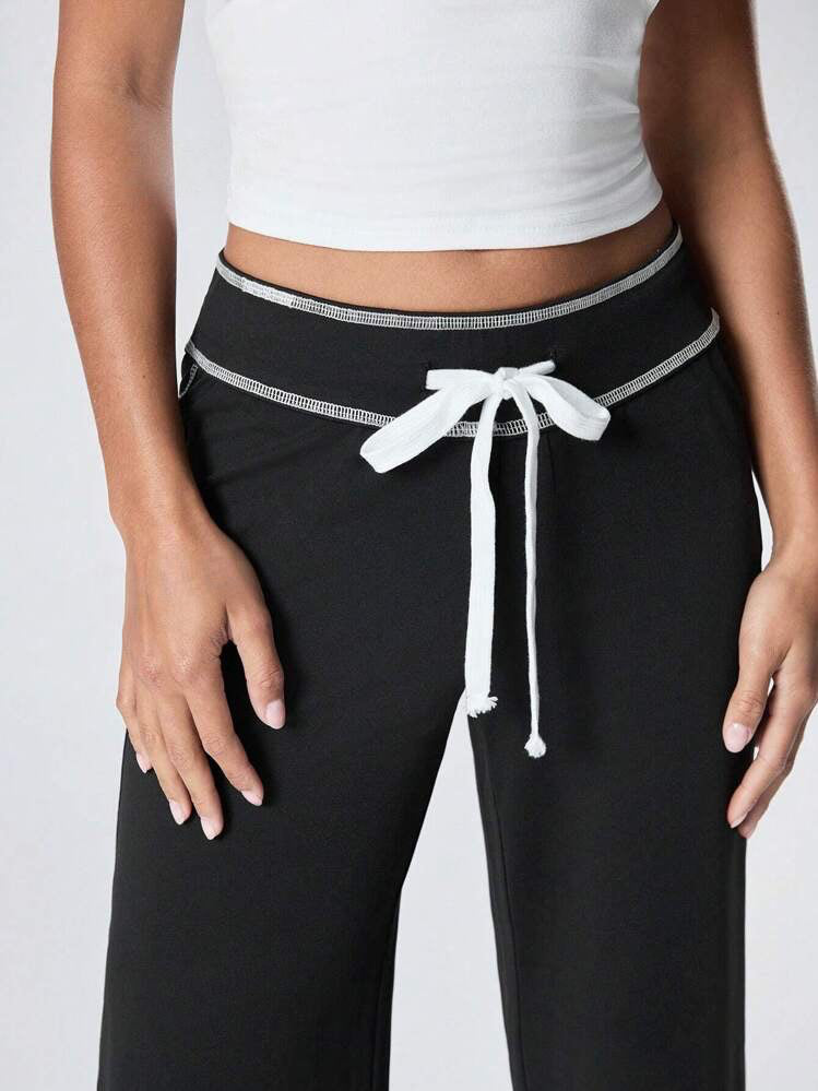 Black Low Waist Stitch Pants
