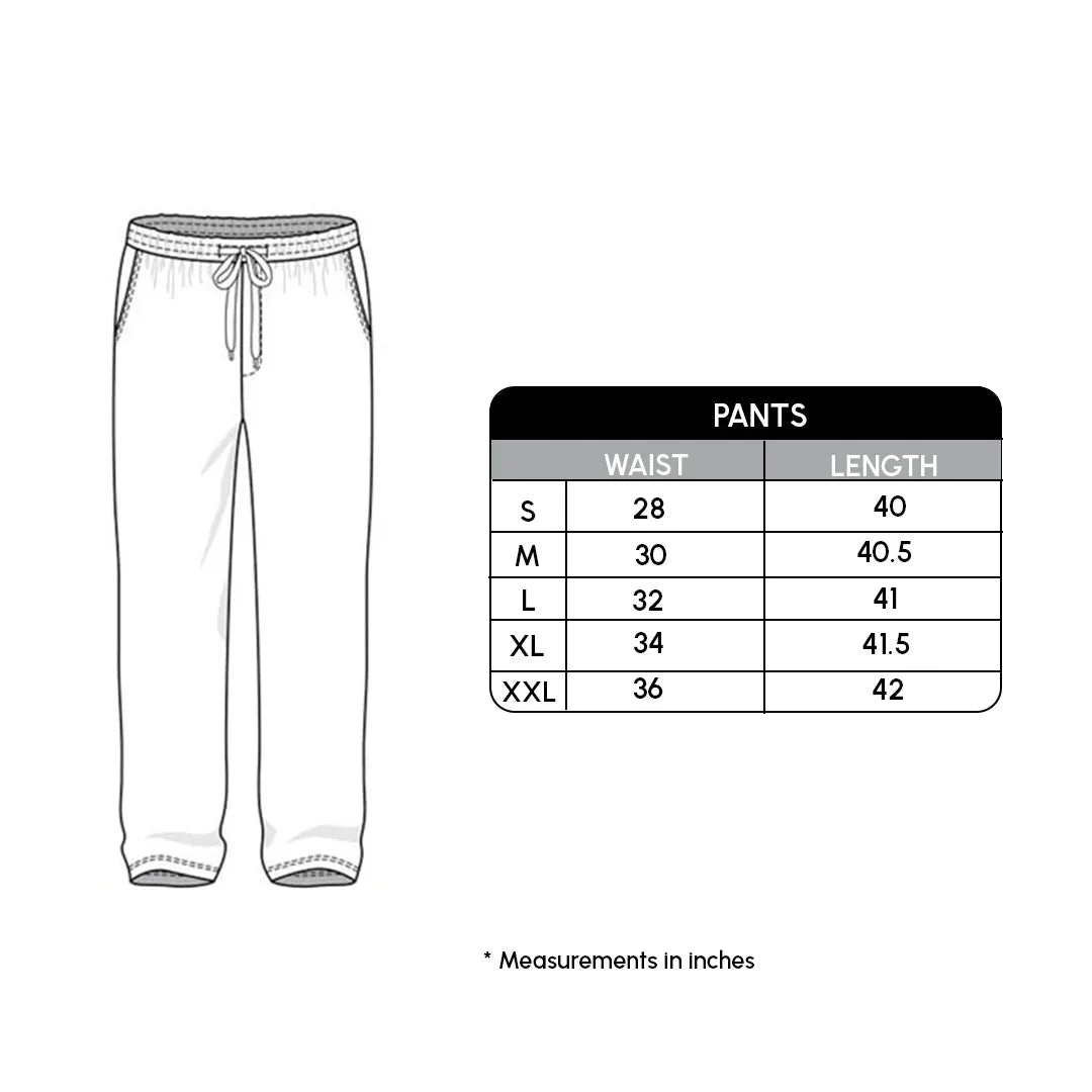 White pants with a size chart on a white background