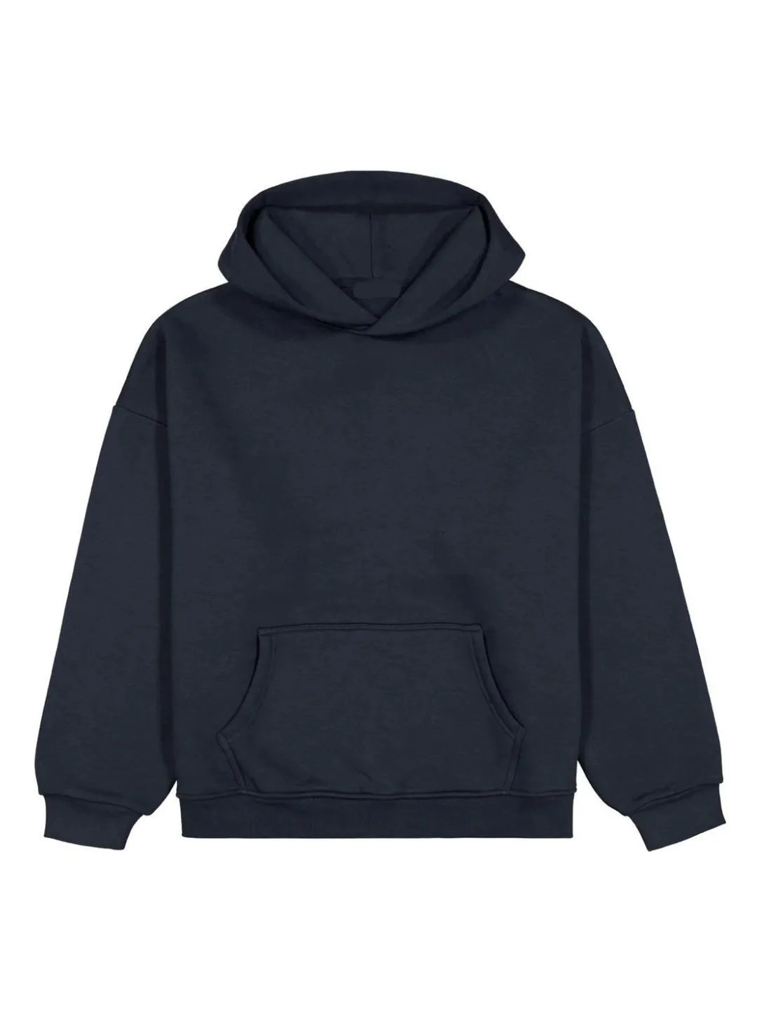 Black hoodie with a pocket on the back against a white background