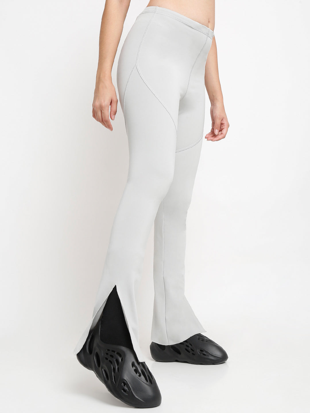 Grey side slit flare pants
