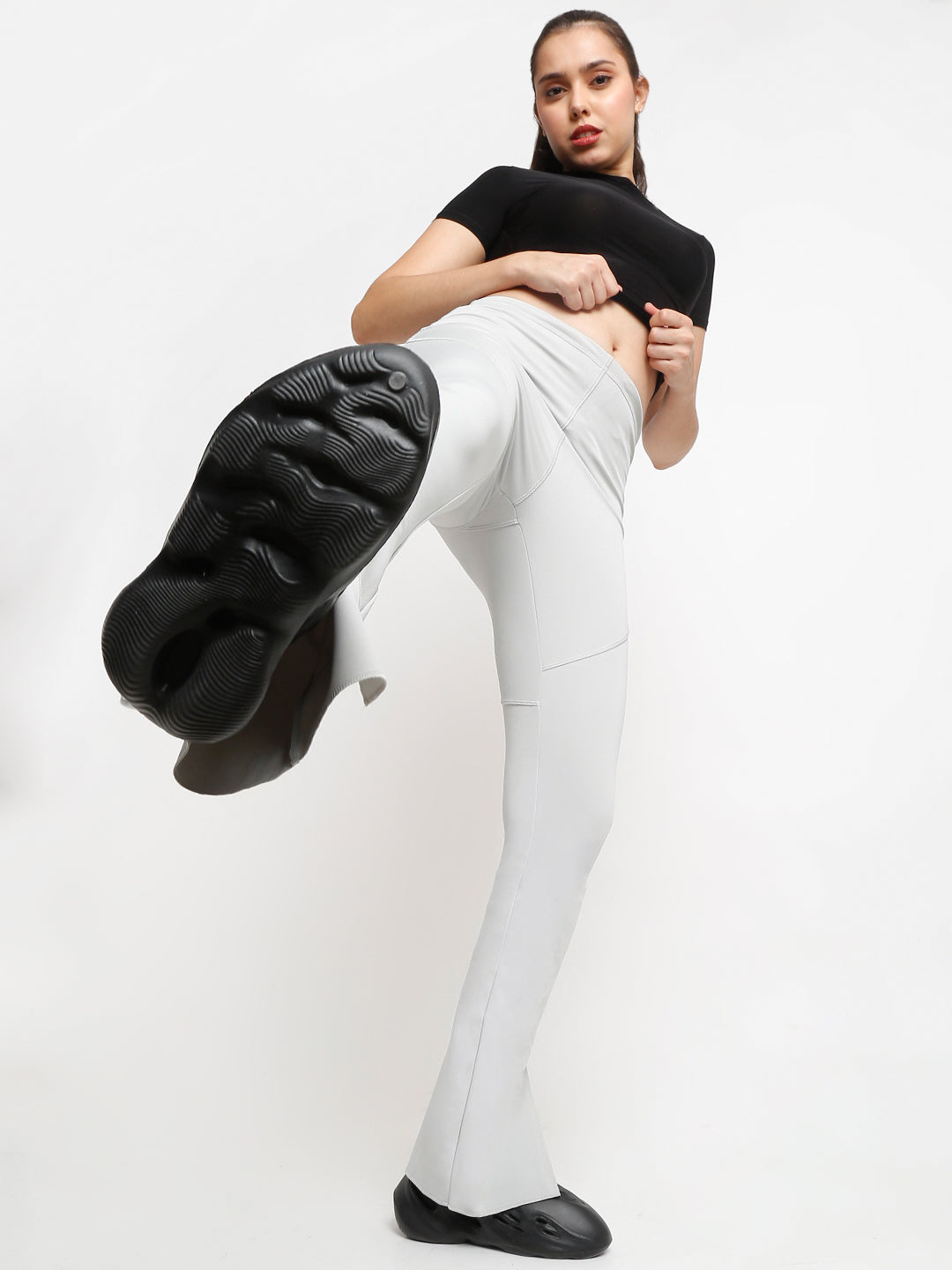 Grey side slit flare pants