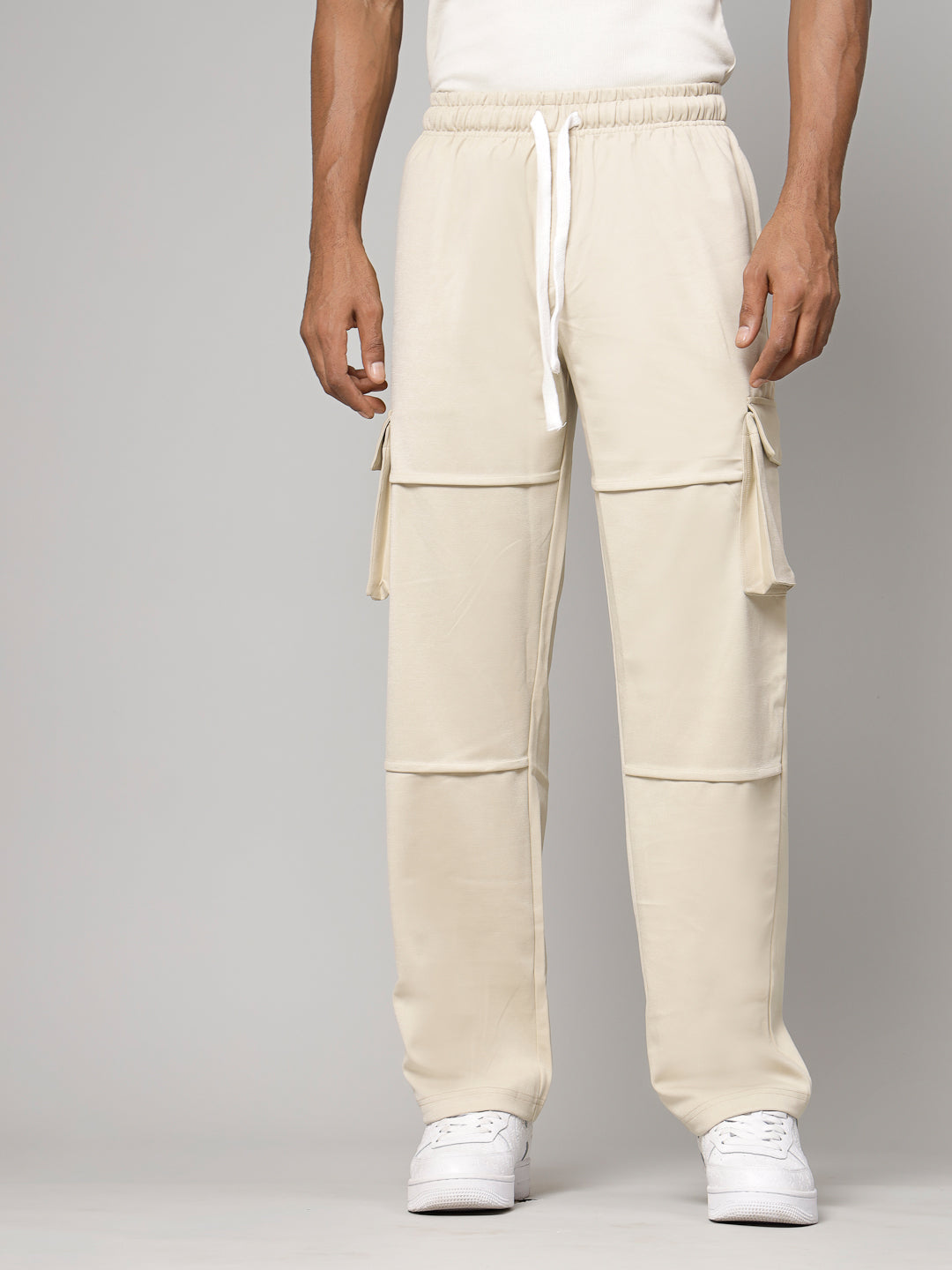 White Utility straight-leg pants with large side flap pockets