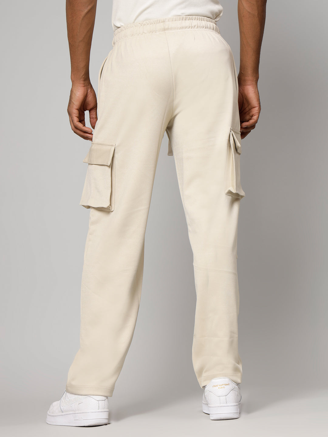 White Utility straight-leg pants with large side flap pockets