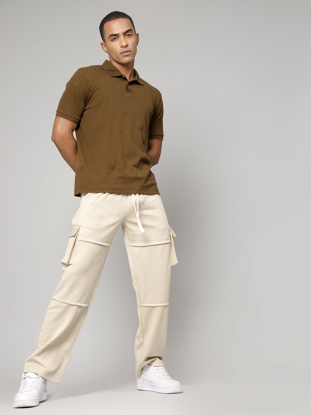 White Utility straight-leg pants with large side flap pockets