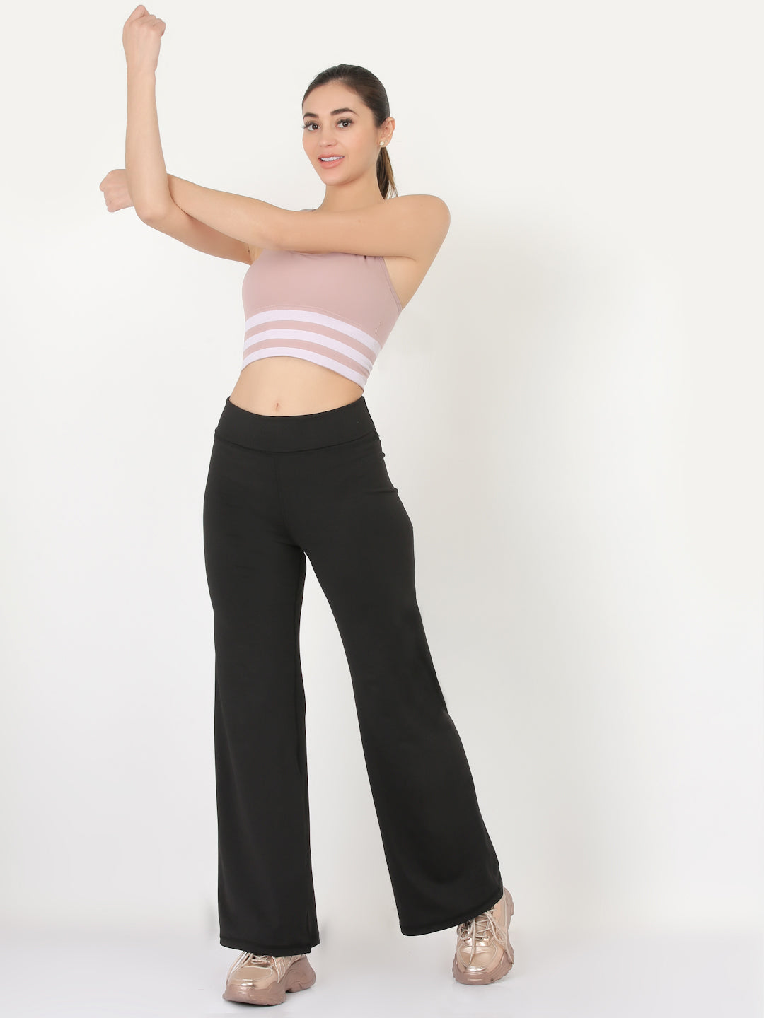 A pair of black ultra flare leggings featuring a foldover waistband, designed for comfort and style.