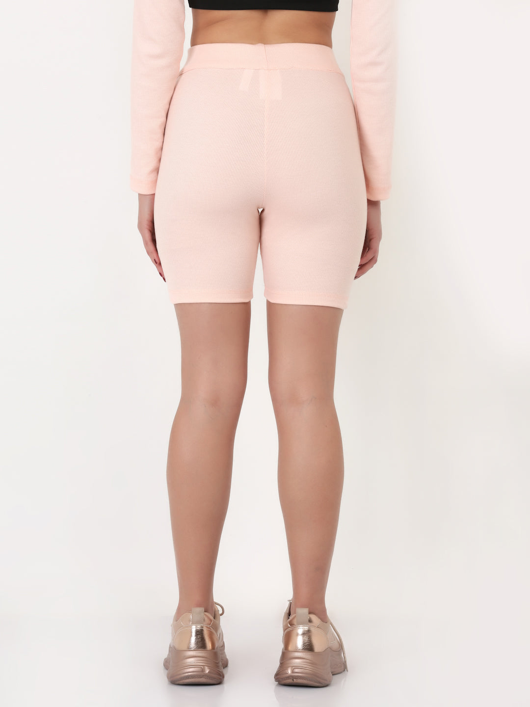 Peach ribbed biker shorts