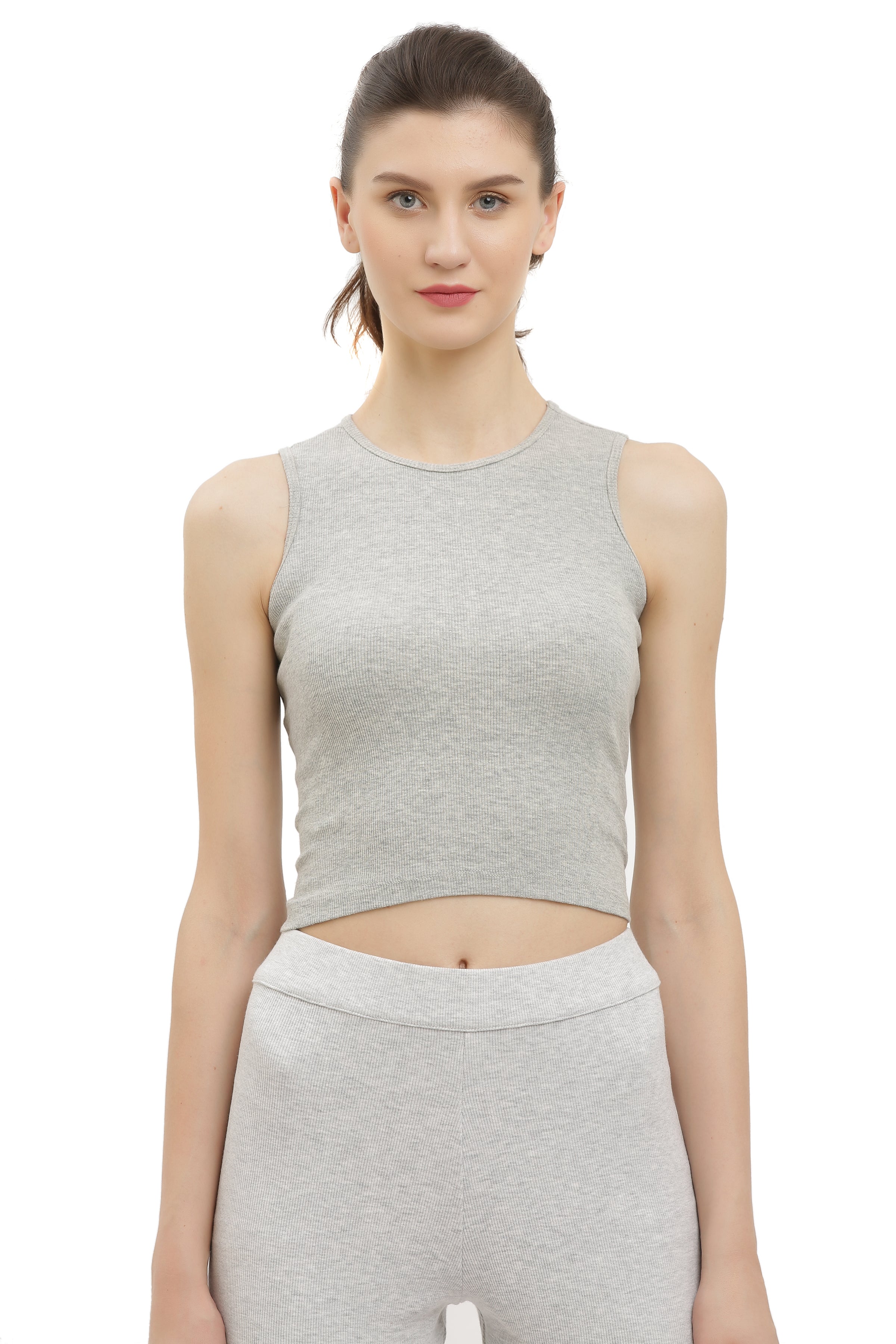 Grey Ribbed Sleeveless Crop Top
