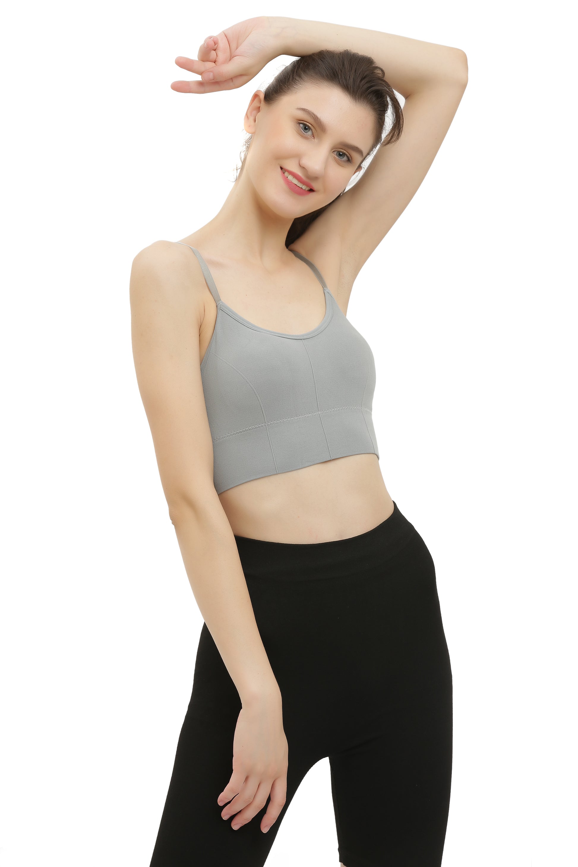grey seamless padded sports bra