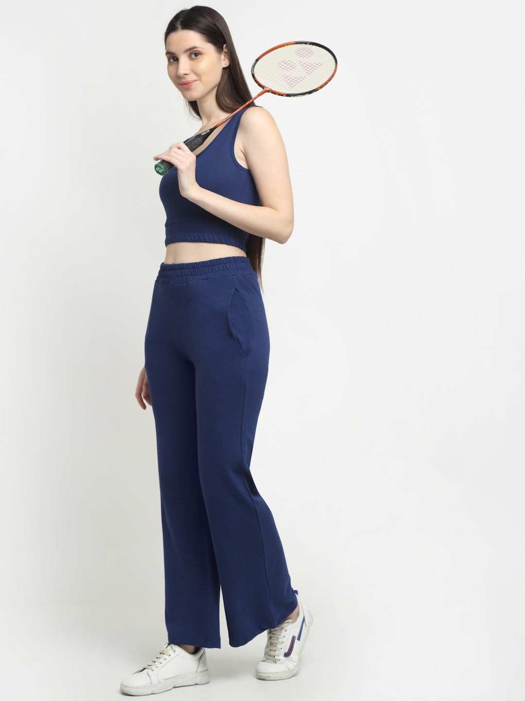 navy blue flared track pants