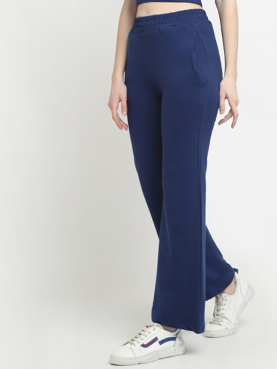 navy blue flared track pants