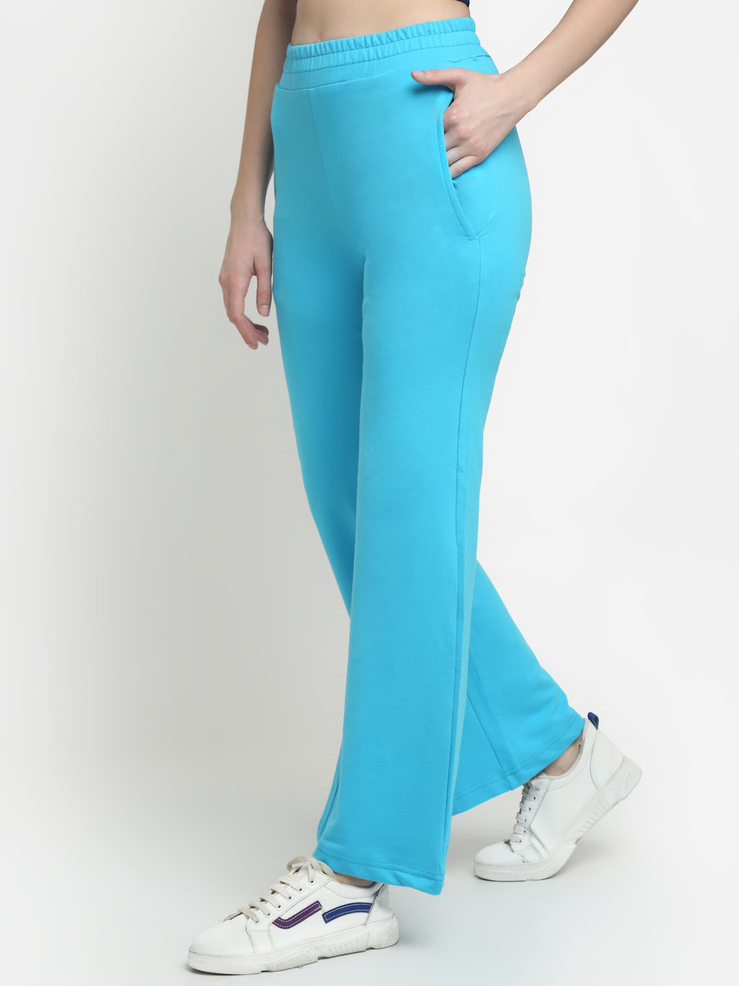 sky blue flared track pants