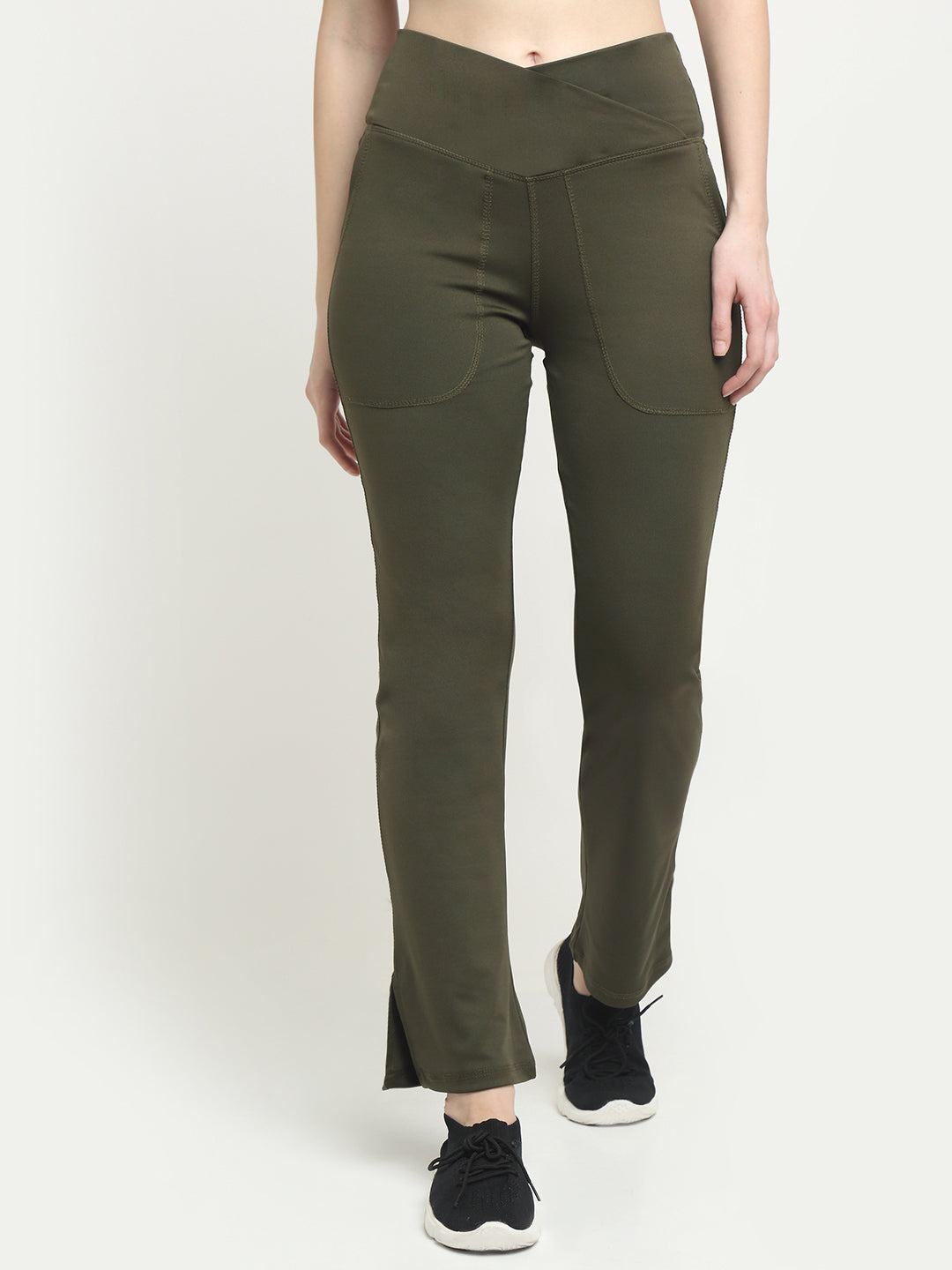 Buy EVERDION Grey Crossover Pocket Split Hem Full Length Flare Yoga Pants  online