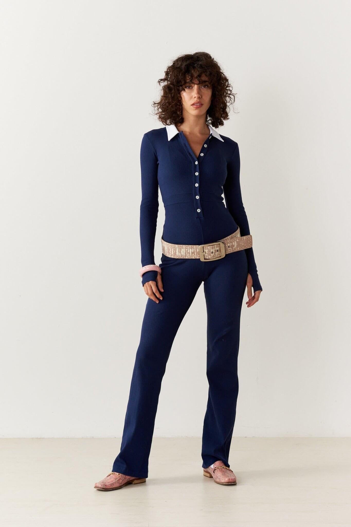 White Collar Catsuit, featuring a contrast collar and sleek design, this all-in-one jumpsuit