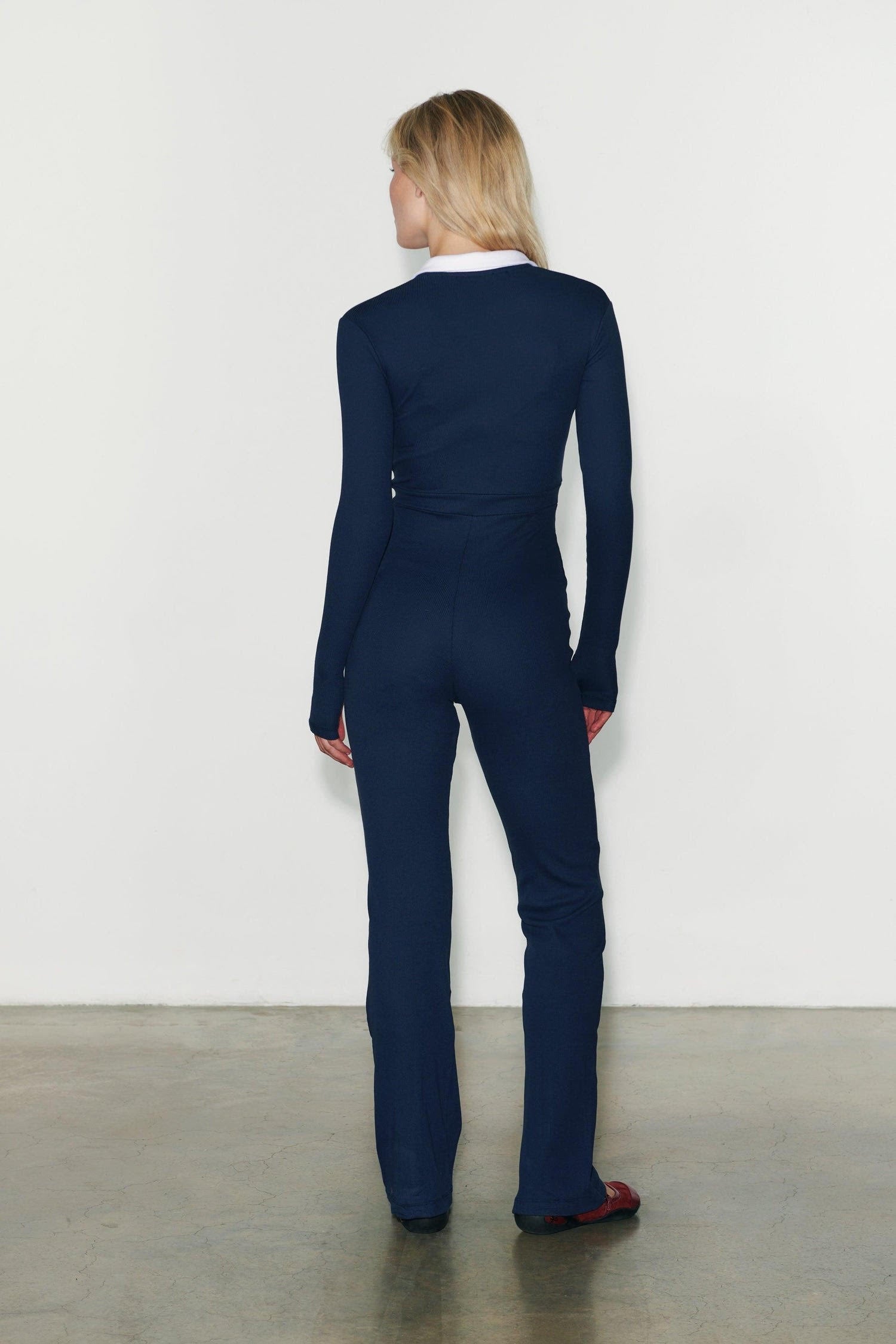 White Collar Catsuit, featuring a contrast collar and sleek design, this all-in-one jumpsuit