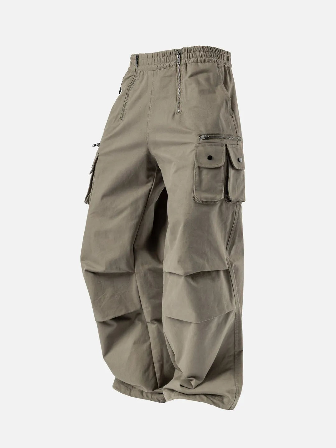 cargo pants with adjustable drawstrings and pockets on a white background