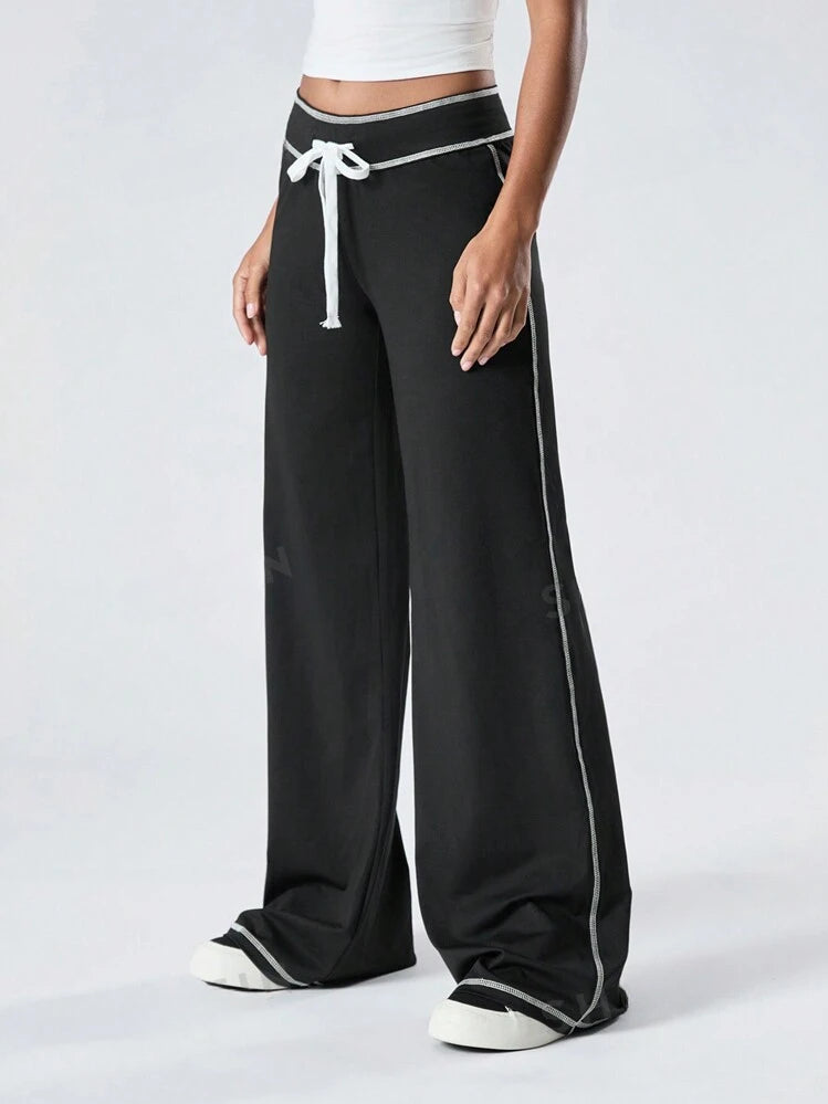 Black Low Waist Stitch Pants