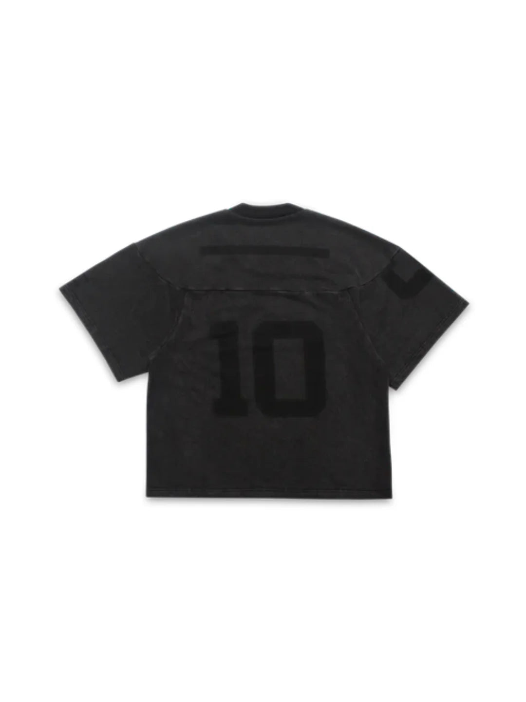 Black t-shirt with number 10 on the back against a white background