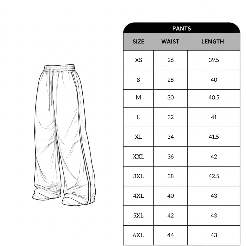Size chart for Knick Trackpant