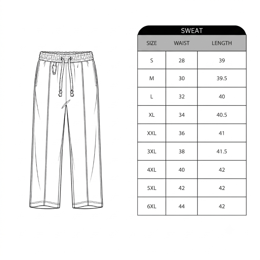 Size chart for Vintage Straight Leg Sweatpant