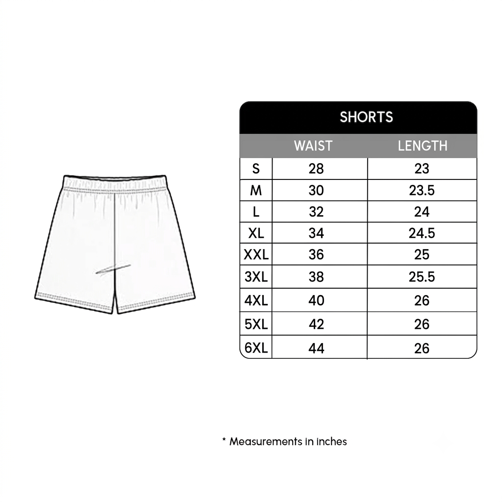 Size chart for Cozy Shorts