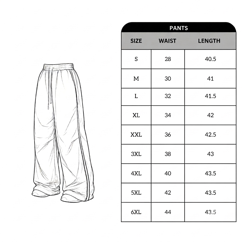 Size chart for Marasis Cargo Pant