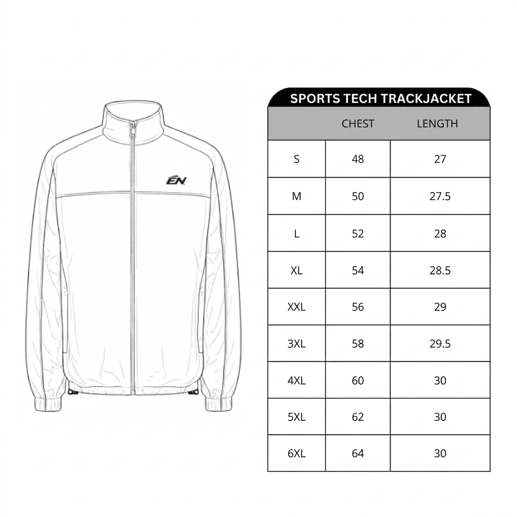 Size chart for Sports Tech Jacket