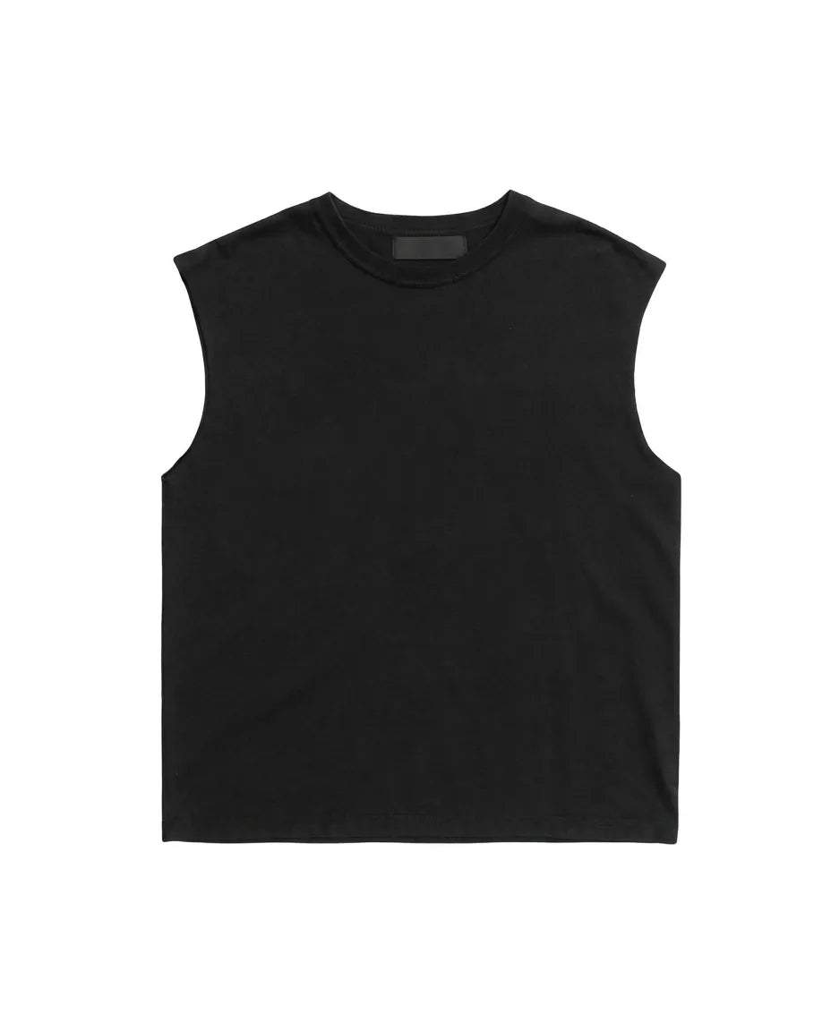 Black sleeveless shirt on a white background
