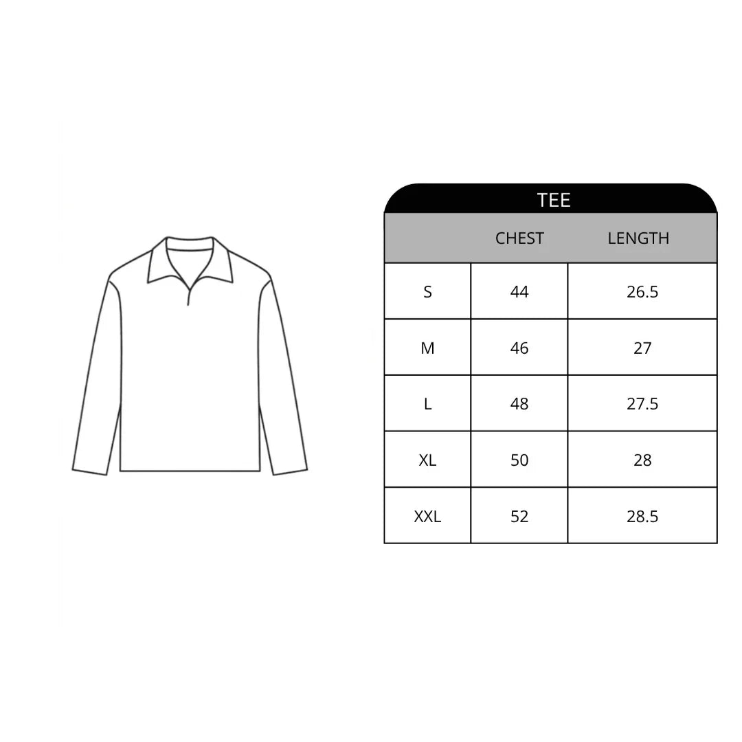 Size chart for Stamina Long Sleeve Tee