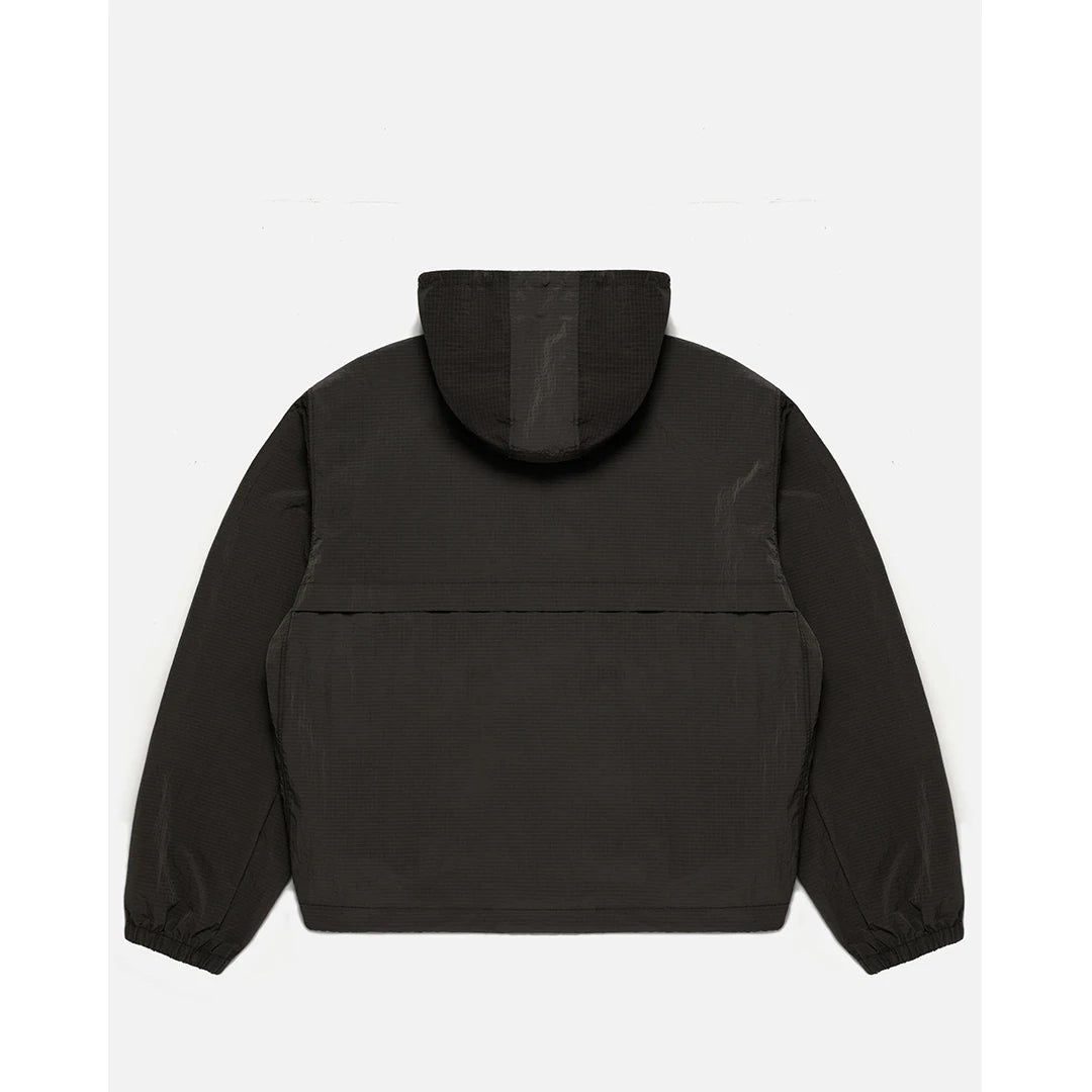 Black hooded jacket on a white background