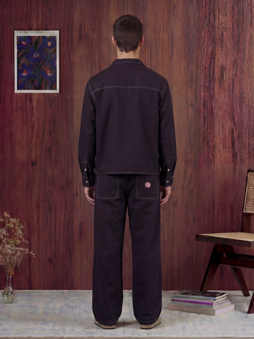 Black linen shirt and pant outfit set, crafted from 100% breathable linen for effortless comfort.