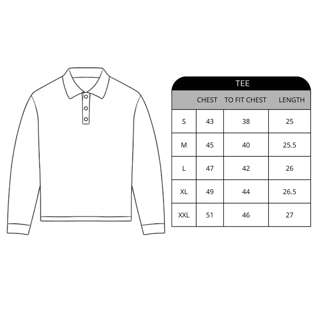 Size chart for Rushline Tee (Pre-Launch)