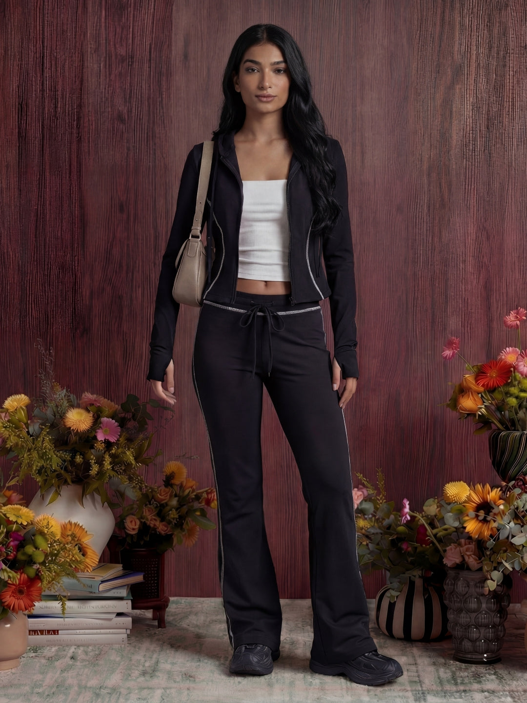 Black Contrast Stitch Tracksuit