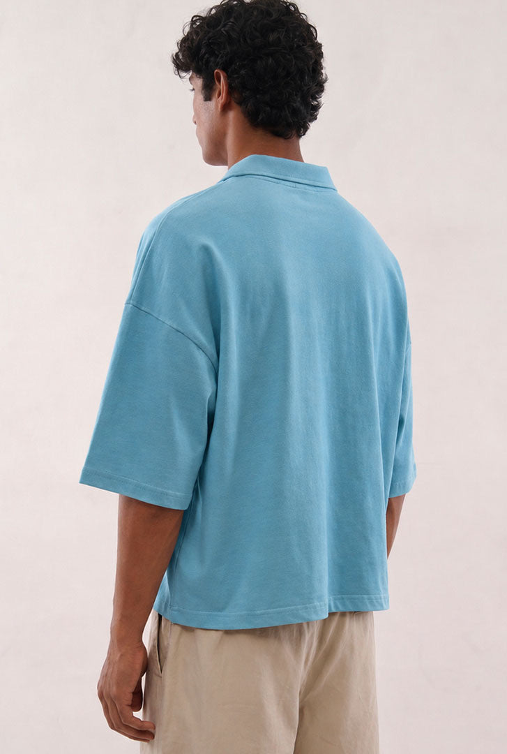 blue cotton polo t shirt for men side view