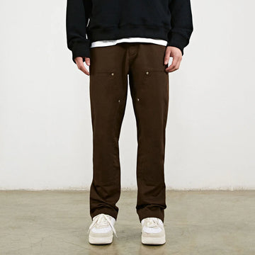 brown cotton rivet cargo pants for men relaxed fit front look