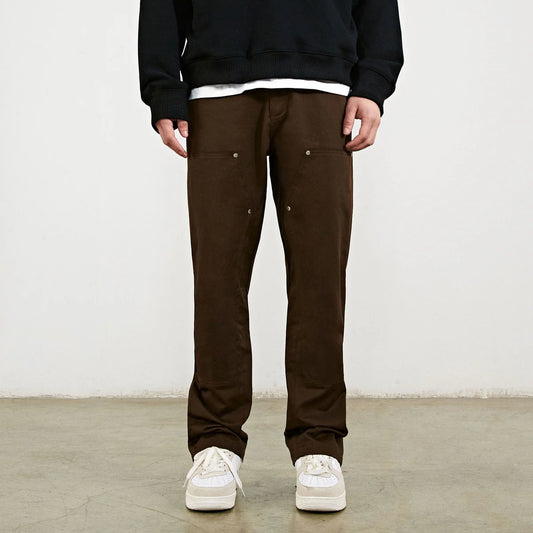 brown cotton rivet cargo pants for men relaxed fit front look
