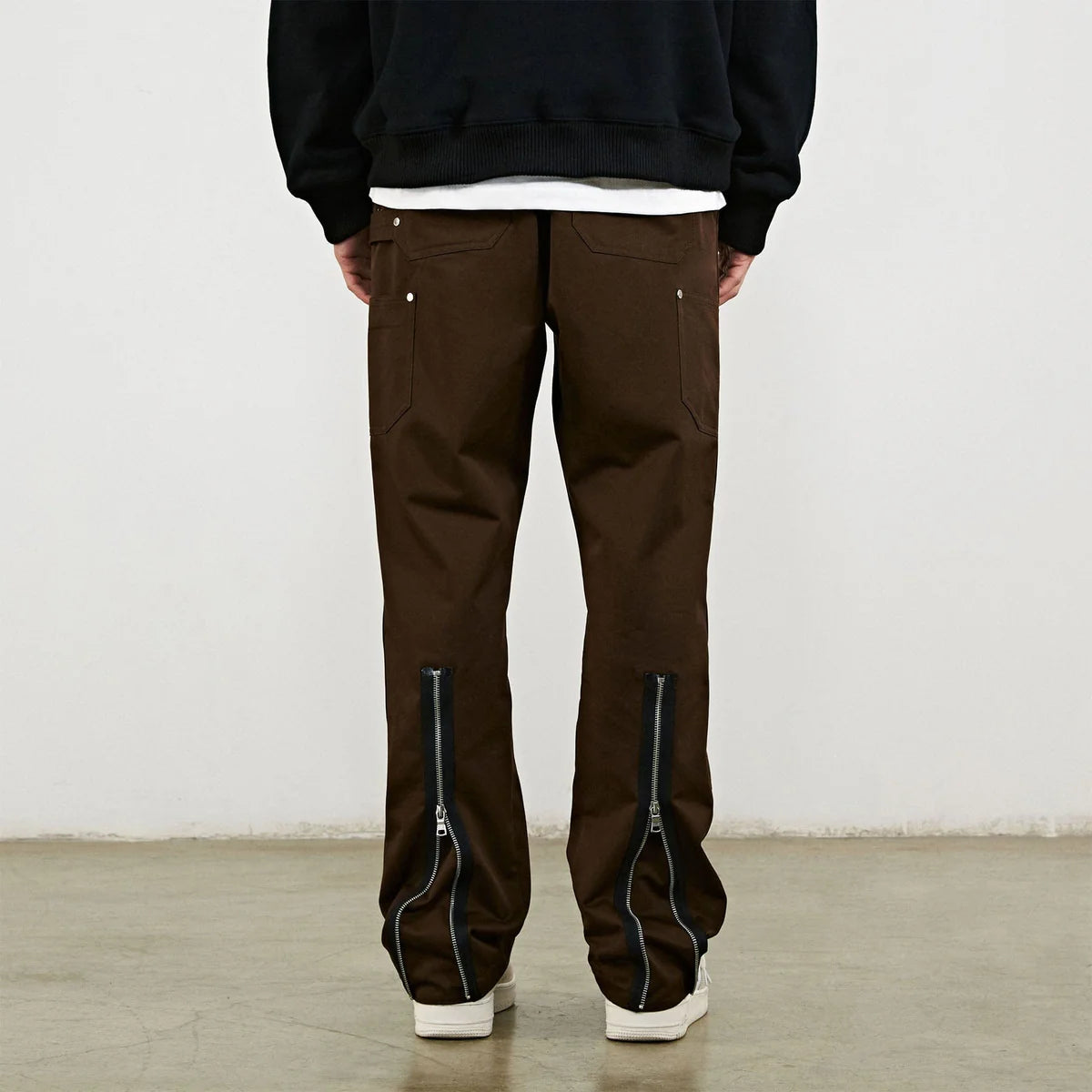 brown cotton rivet cargo pants for men relaxed fit back look